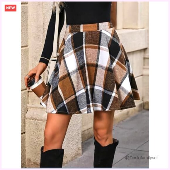 High Waisted Pleated Mini Skirt Wool Blend Lined Flowy A-Line Fall Winter - Picture 3 of 6